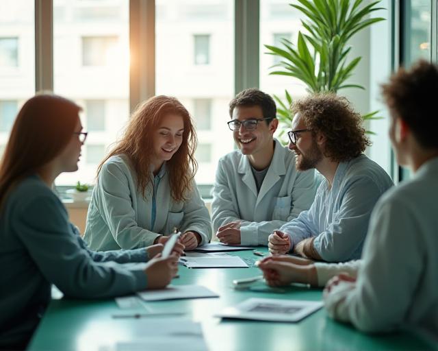 Data analysts collaborating in a bright laboratory